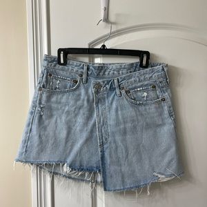 Agolde criss cross light wash denim wrap skirt